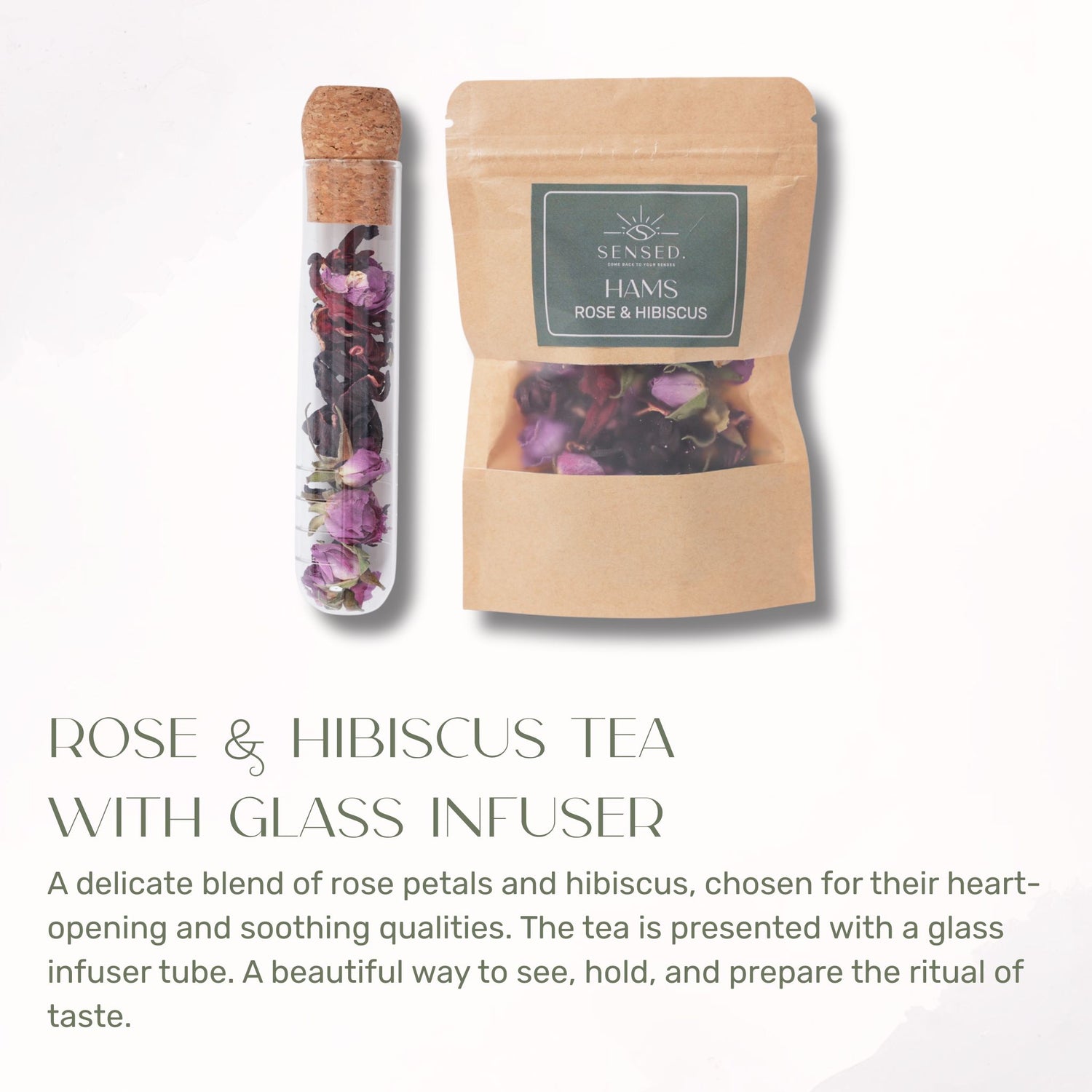 Rose and hibiscus herbal tea with glass infuser from the Hams gift box Kuwait.