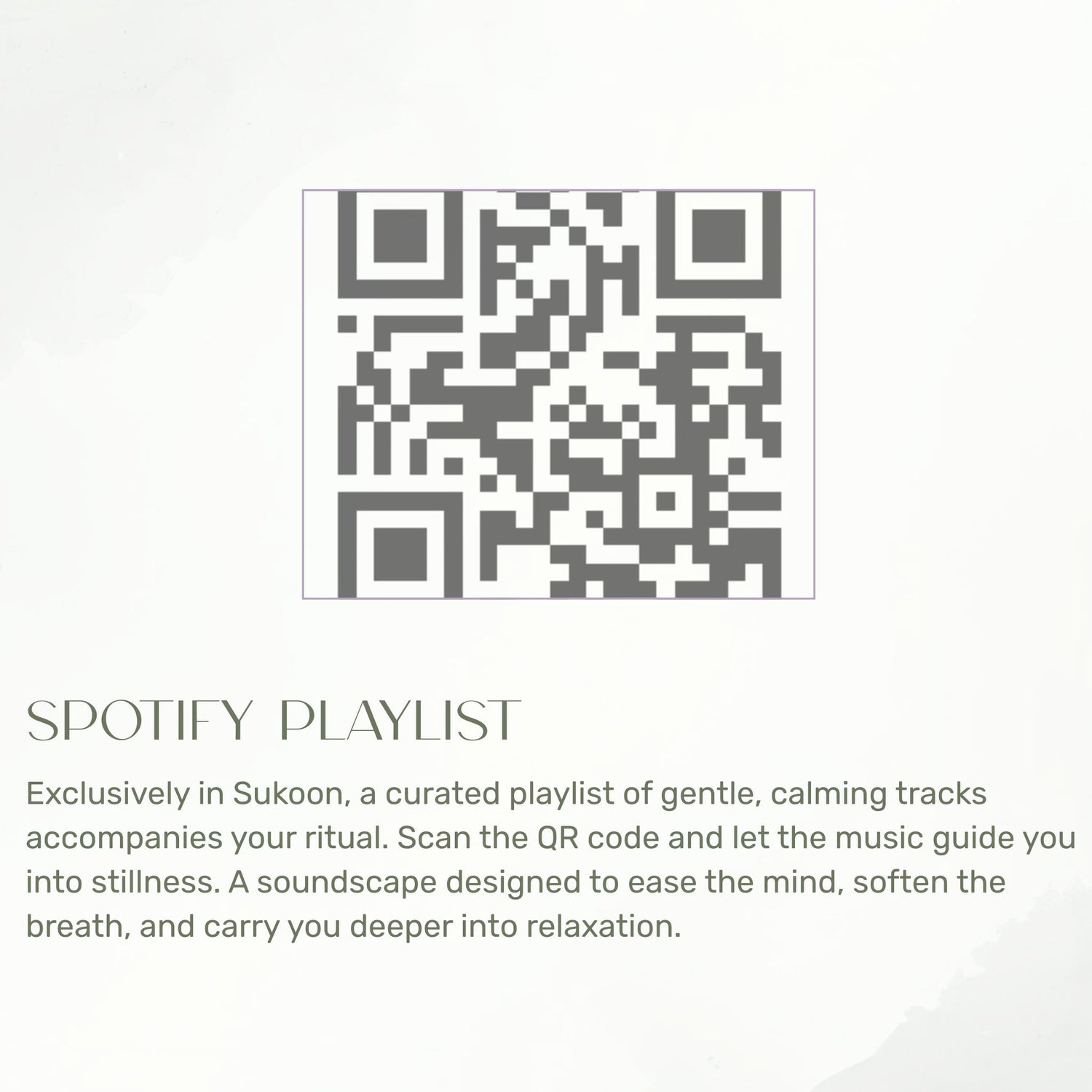 Curated calming Spotify playlist QR code from the Sukoon relaxation gift box Kuwait.