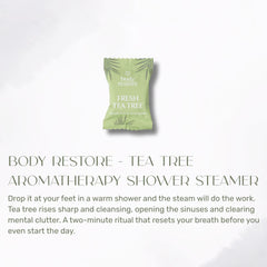 Body Restore Tea Tree Aromatherapy Shower Steamer packaging on a white background