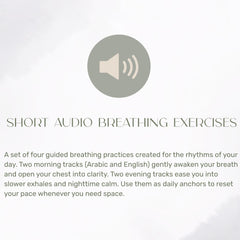 Icon of a speaker representing short audio breathing exercises with descriptive text about the guided breathwork tracks.