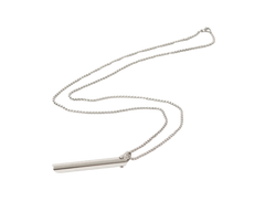 Close-up product shot of the 316L stainless steel Exhale Pendant on a chain with Sensed branding.